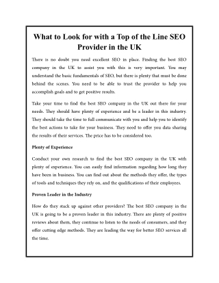 What to Look for with a Top of the Line SEO Provider in the UK