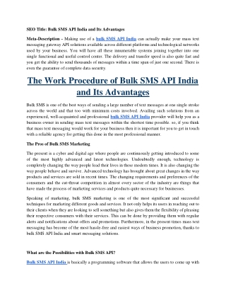 Bulk SMS API India and Its Advantages