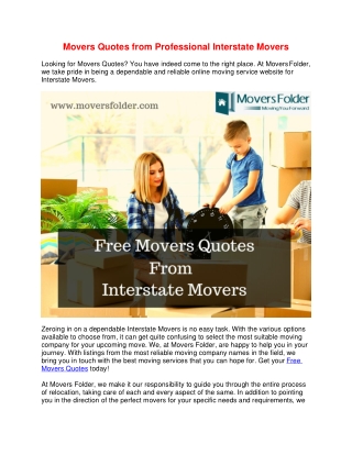 Movers Quotes from Professional Interstate Movers