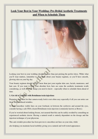 Look Your Best in Your Wedding: Pre-Bridal Aesthetic Treatments and When to Schedule Them