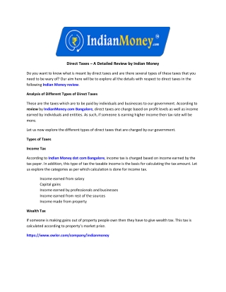 Direct Taxes – A Detailed Review by Indian Money