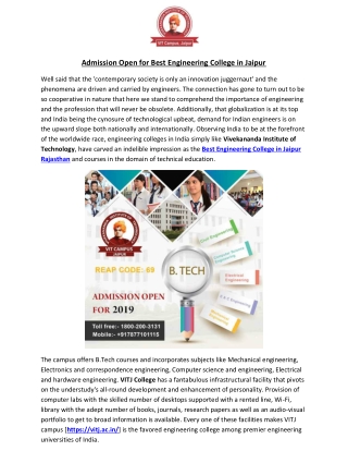 Admission Open for Best Engineering College in Jaipur