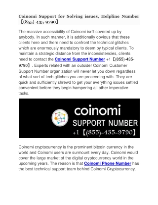 Coinomi Support for Solving issues, Helpline Number 【(855)-435-9790】