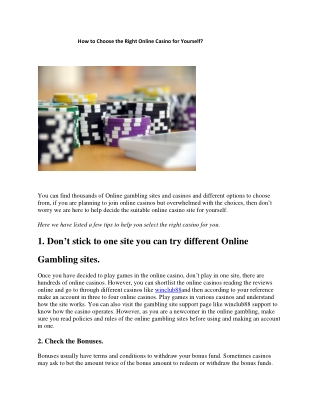 How to Choose the Right Online Casino for Yourself