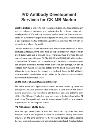 IVD Antibody Development Services for CK-MB Marker