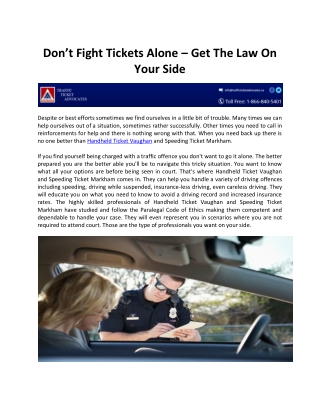 Don’t Fight Tickets Alone – Get The Law On Your Side