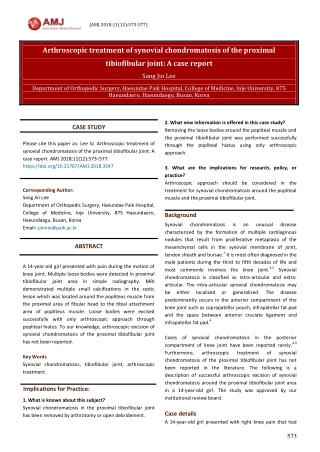 Arthroscopic treatment of synovial chondromatosis of the proximal tibiofibular joint: A case report