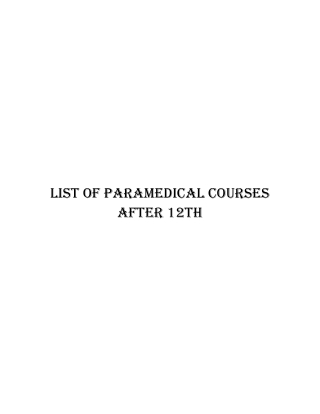 List of Paramedical Courses after 12th