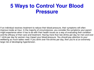 5 Ways to Control Your Blood Pressure