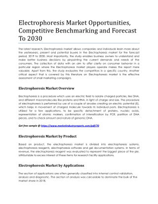 Electrophoresis Market Opportunities, Competitive Benchmarking and Forecast To 2030