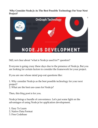 Why Consider Node.Js As The Best Possible Technology For Your Next Project?