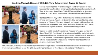 Sandeep Marwah Honored With Life Time Achievement Award At Cannes