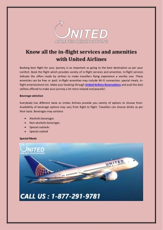 Know all the in-flight services and amenities with United Airlines