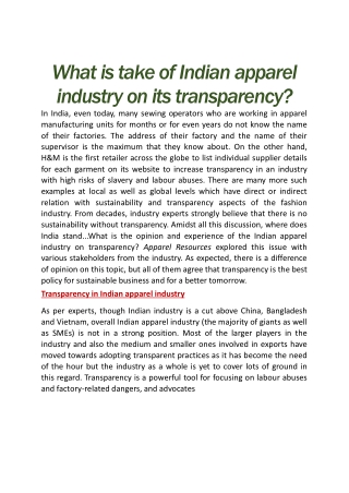 What is take of Indian apparel industry on its transparency?