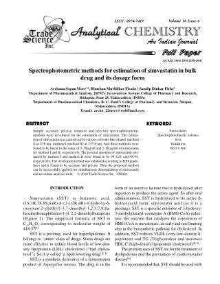 Spectrophotometric methodsfor estimation ofsimvastatin in bulk drug and its dosage form
