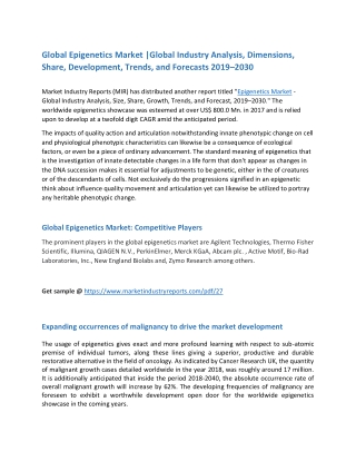 Epigenetics Market by Product, Technology and Region |Global Analysis & Forecast 2019-2030