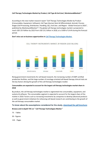 Cell Therapy Technologies Market by Product, Cell Type & End User| MarketsandMarkets™