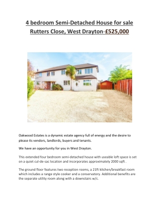 4 bedroom Semi-Detached House for sale Rutters Close, West Drayton-£525,000