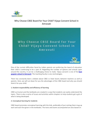 Why Choose CBSE Board for Your Child? Vijaya Convent School in Amravati