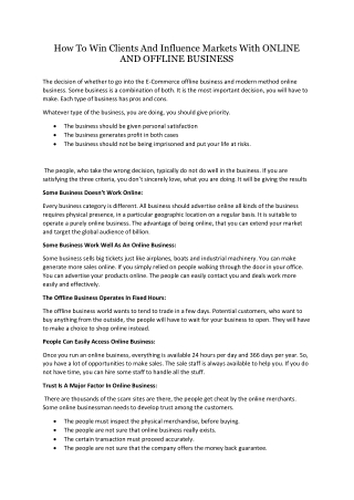 How To Win Clients And Influence Markets with ONLINE AND OFFLINE BUSINESS