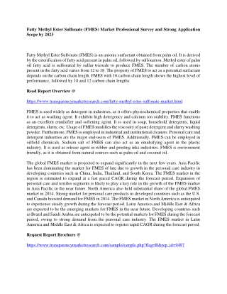 Fatty Methyl Ester Sulfonate (FMES) Market Professional Survey and Strong Application Scope by 2023