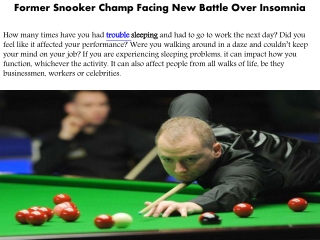 Former Snooker Champ Facing New Battle Over Insomnia