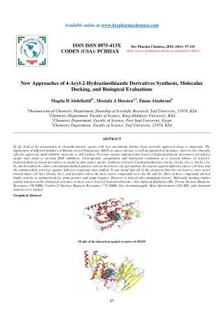 New Approaches of 4-Aryl-2-Hydrazinothiazole Derivatives Synthesis, Molecular Docking, and Biological Evaluations