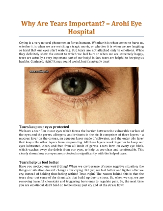 Why Are Tears Important? - Arohi Eye Hospital