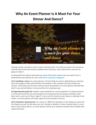 Why An Event Planner Is A Must For Your Dinner And Dance?