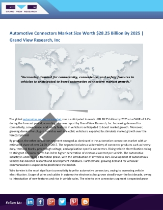 Automotive Connectors Market Predicted to Reach Beyond $28.25 Billion by 2025