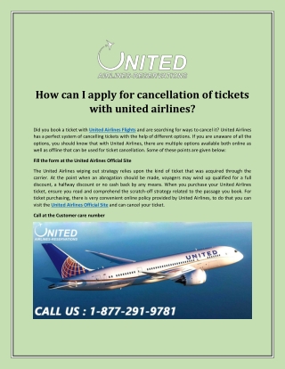 How can I apply for cancellation of tickets with united airlines?