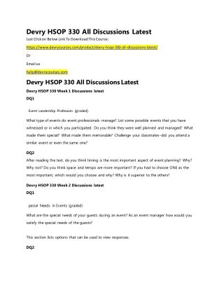 Devry HSOP 330 All Discussions Latest