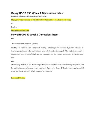 Devry HSOP 330 Week 1 Discussions latest