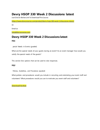 Devry HSOP 330 Week 2 Discussions latest