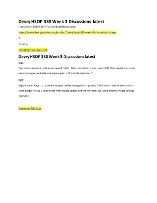 Devry HSOP 330 Week 3 Discussions latest