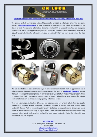 Get the Best Locksmith Service at Your Doorsteps by Contacting a Locksmith near You