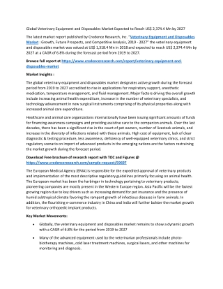 Veterinary Equipment and Disposables Market Expected to Reach US$ 2,374.4 Mn by 2027