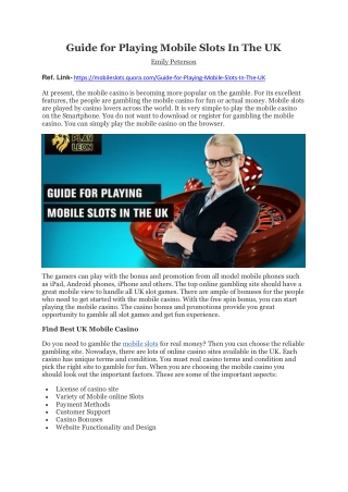 Guide for Playing Mobile Slots In The UK