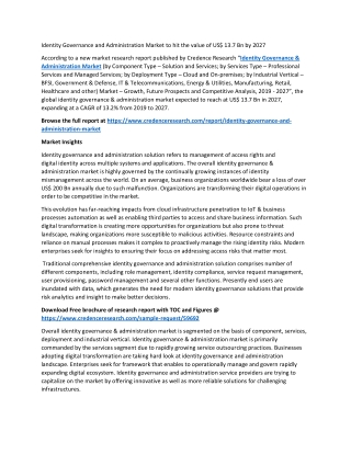Identity Governance and Administration Market to hit the value of US$ 13.7 Bn by 2027