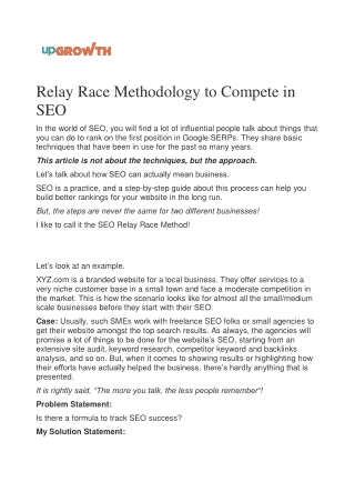 Relay Race Methodology to Compete in SEO