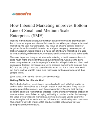 How Inbound Marketing improves Bottom Line of Small and Medium Scale Enterprises (SME)