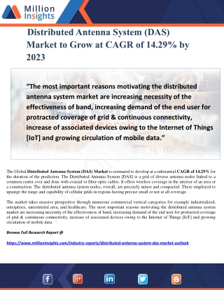 Distributed Antenna System (DAS) Market to Grow at CAGR of 14.29% by 2023