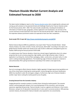Titanium dioxide Market Challenges & Global Industry Analysis by 2030