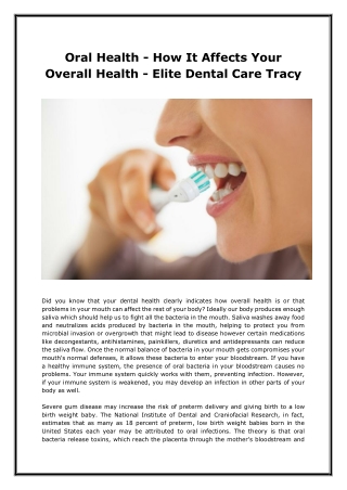 Oral Health - How It Affects Your Overall Health - Elite Dental Care Tracy