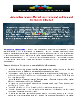 Automotive Sensors Market Growth Prospect Mapping and Restraint Analysis by 2023