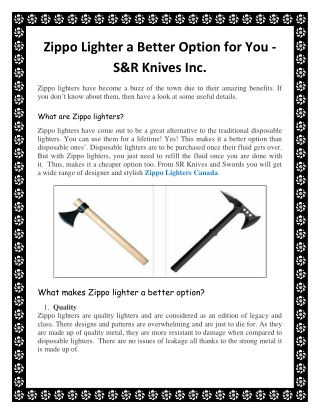 Zippo Lighter A Better Option For You - S&R Knives Inc