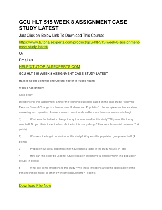 GCU HLT 515 WEEK 8 ASSIGNMENT CASE STUDY LATEST