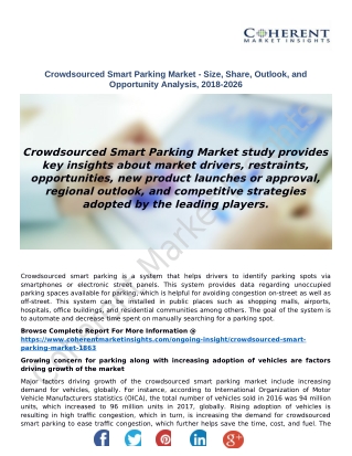 Crowdsourced Smart Parking Market - Size, Share, Outlook, and Opportunity Analysis, 2018-2026