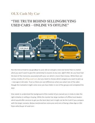 The Truth behind Selling/buying Used Cars - Online vs Offline