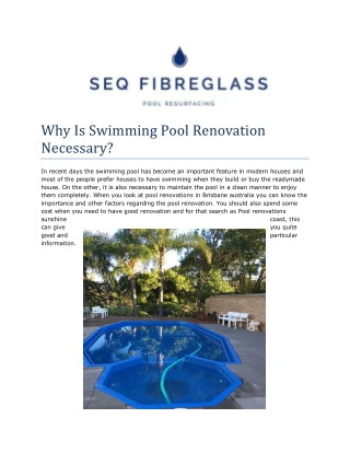 Why Is Swimming Pool Renovation Necessary?